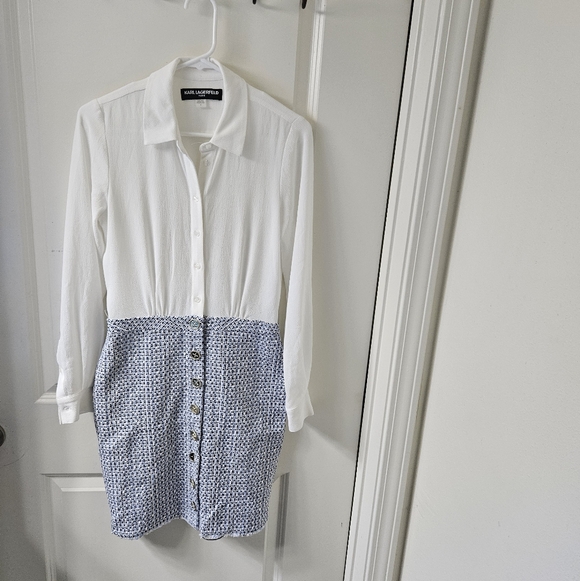 Karl Lagerfeld Dresses & Skirts - Karl Lagerfeld Two-Tone Button Front Dress - White & Navy Tweed